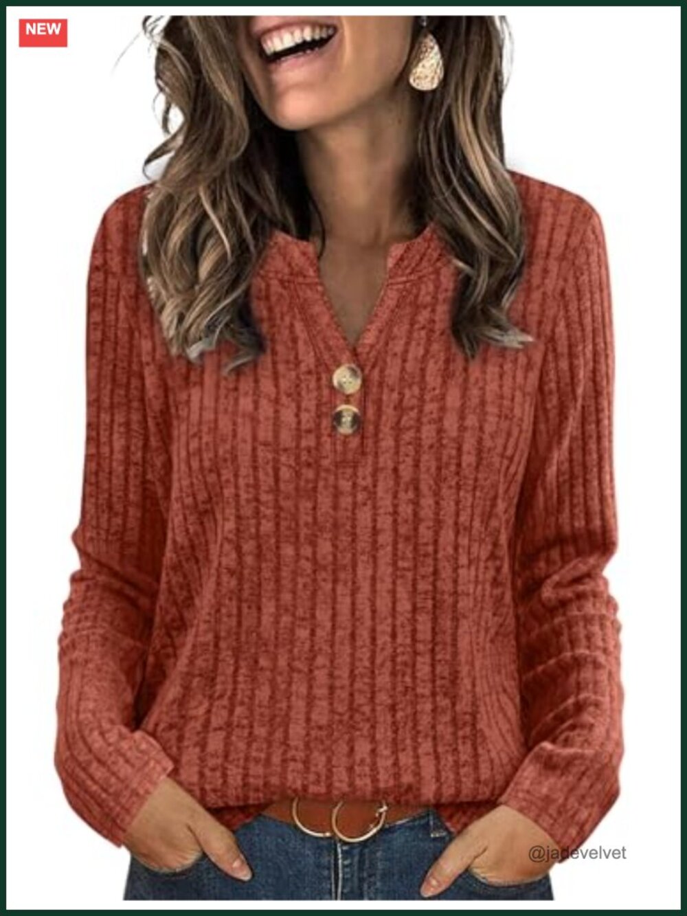 Women's V-Neck Button Sweater Tunic Top Long Sleeve Loose Fit
